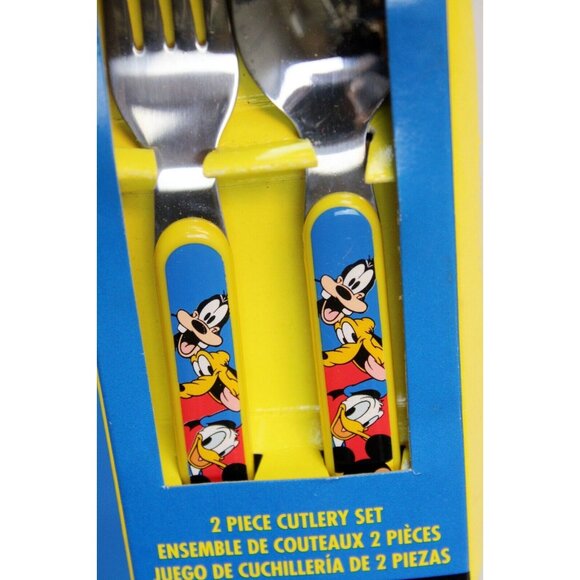 Vtg 90s Disney Dinner Set Color Block Mickey Plate Bowl Cup Fork Spoon Melamine - Picture 8 of 14